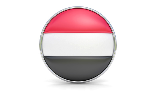 Round flag of the Yemen with more reflections, 3d render
