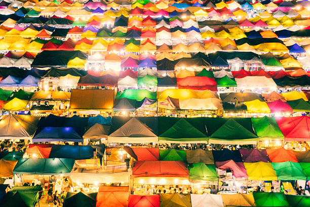 Illuminated Train night market in Bangkok 