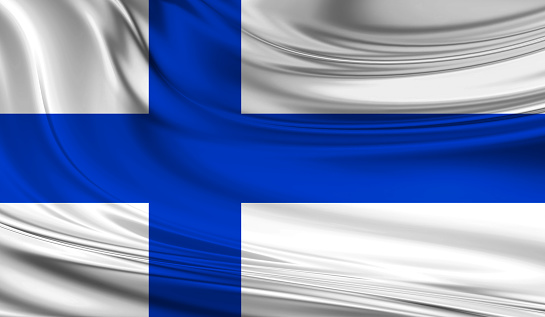 National waving flag of Finland on a silk drape
