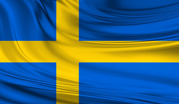 istock National waving flag of Sweden on a silk drape 621997836