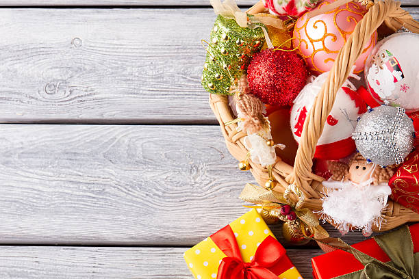 istock Christmas decoration on wooden background. 621998366