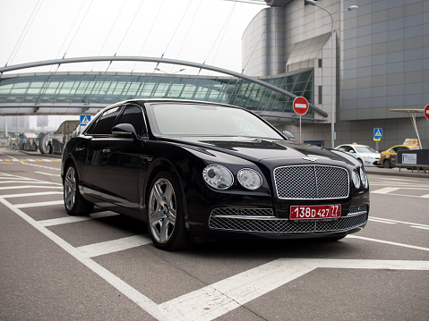 Moscow, Russia - November 7, 2015: Executive car Bentley Flying Spur with diplomatic plates 