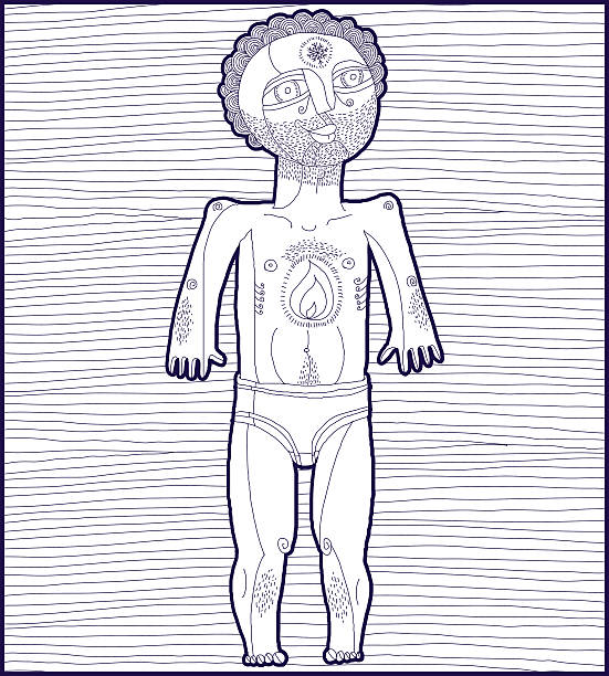 istock Vector lined illustration of nude man, Adam concept. Hand drawn 622001244