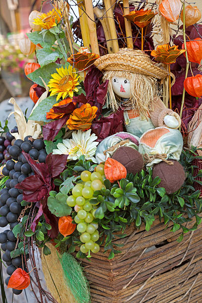 istock Autumn fall season decoration - doll, fruit, leaves, lantern flowers 622001494