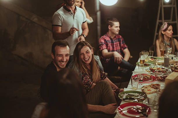 istock Smiling friends at the dinner party 622002900