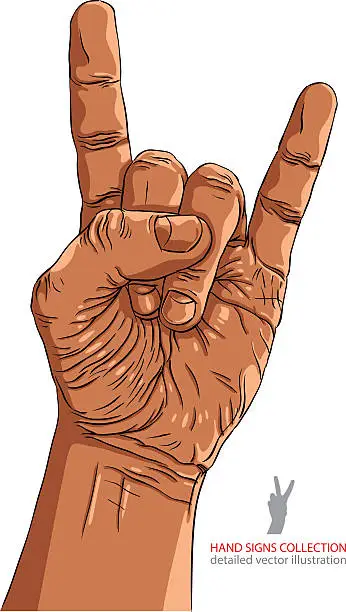 Vector illustration of Rock on hand sign, rock n roll,