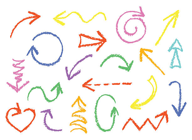 illustrations, cliparts, dessins animés et icônes de ensemble de crayon de cire dessiné à la main fun flèches colorées. - crayon pastel