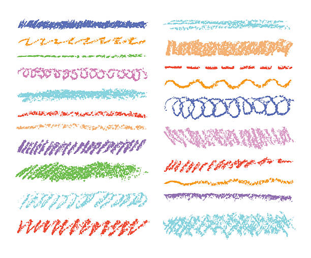 Set of colorful wax crayon strokes isolated on white. Hand drawn pastel chalk circle stripes background. Vector kids hand painting texture design elements. white background isolated on white vibrant color drawing stock illustrations