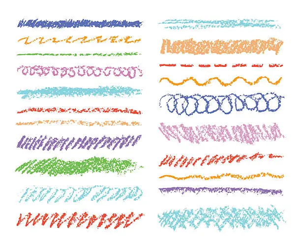 Vector illustration of Set of colorful wax crayon strokes isolated on white.