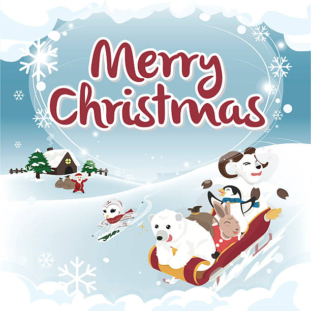 bildbanksillustrationer, clip art samt tecknat material och ikoner med winter greeting merry christmas card square version - santa hat