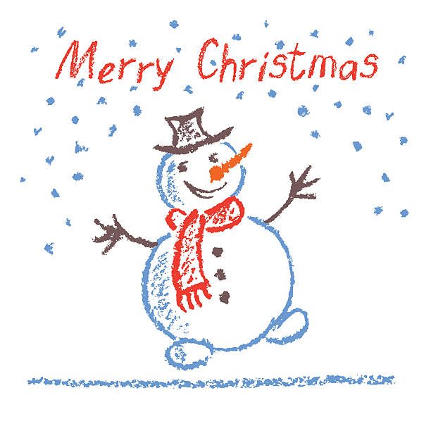 istock Crayon child's drawing merry christmas funny snowman with lettering. 622010030