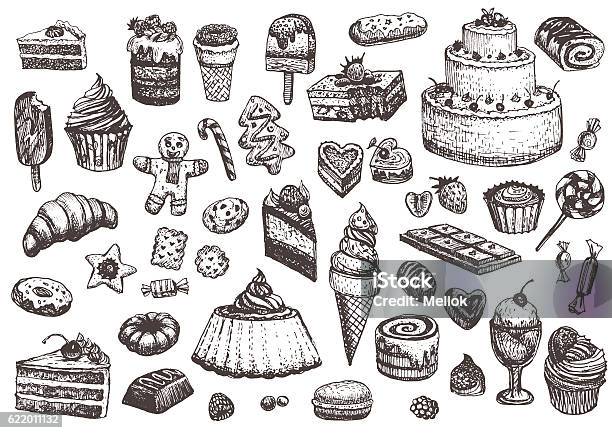 Sweet Collection Of Drawings Stock Illustration - Download Image Now - Cake, Drawing - Activity, Old-fashioned