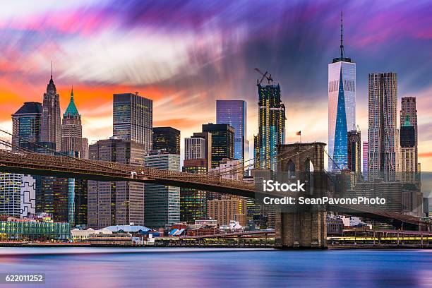 New York City Skyline Stock Photo - Download Image Now - Wall Street - Lower Manhattan, Architecture, Brooklyn Bridge