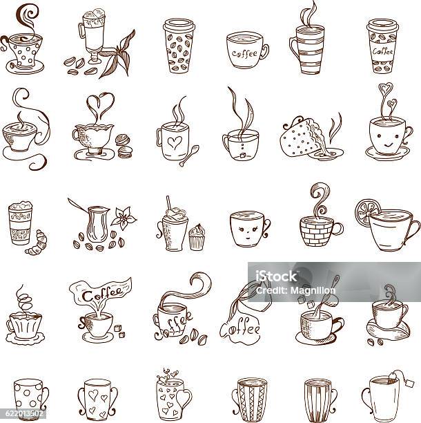 Coffee Cups And Tea Cups Doodles Set Stock Illustration - Download Image Now - Coffee - Drink, Coffee Cup, Illustration