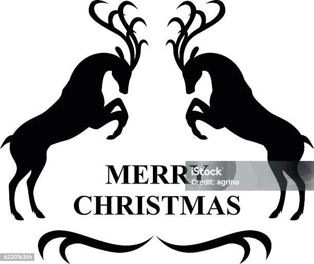 Merry Christmas Deer Card Stock Illustration - Download Image Now - Deer, Standing, Animal