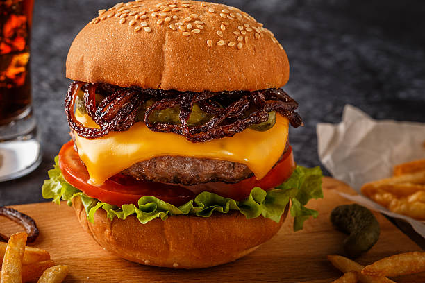 istock Burger, hamburger with french fries and fresh vegetables. 622017610