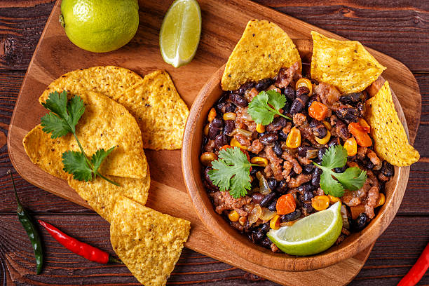 istock Chili con carne in bowl with tortilla chips. 622017818
