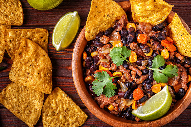 istock Chili con carne in bowl with tortilla chips. 622017910