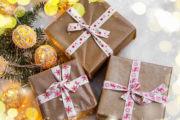 istock Rustic festive Christmas gifts with decorative ribbon 622030654
