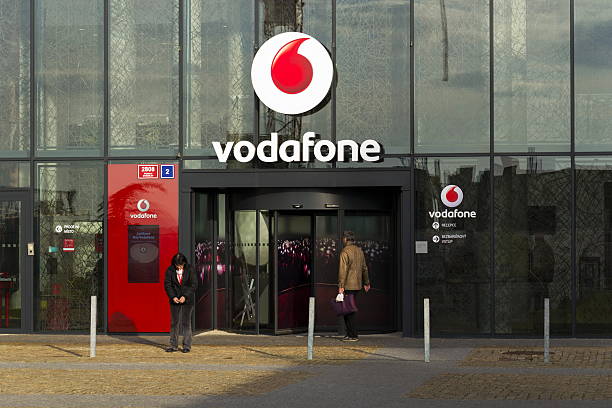 Vodafone telecommunications company logo on Czech headquarters stock photo
