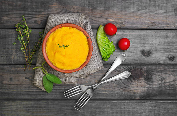 istock Corn porridge Polenta in ceramic bowl 622035634
