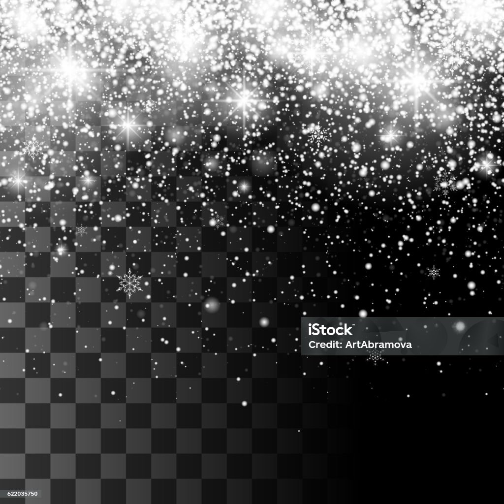 Christmas sparkling transparent Snowfall. Christmas Snowfall. Falling Christmas sparkling transparent beautiful snow isolated on transparent background. Snowflakes. Vector illustration Abstract stock vector