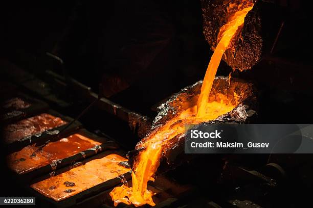 Molten Metal At Aluminium Foundry Stock Photo - Download Image Now - Aluminum, Aluminum Mill, Molten