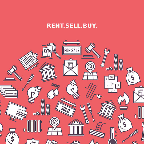 ilustrações, clipart, desenhos animados e ícones de fundo de padrão temático imobiliário - real estate credit card sign map