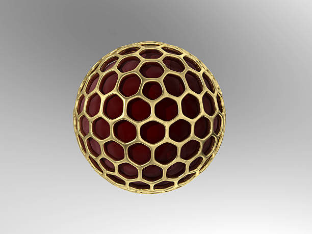 Red material nanoparticle with gold mesh stock photo