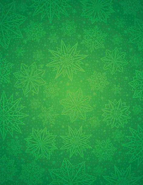 Vector illustration of Green christmas background with snowflakes and stars, vector