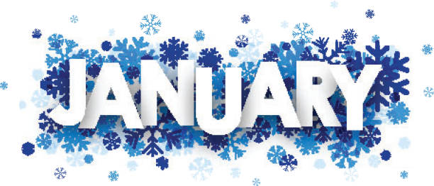 January sign. January sign with snowflakes. Vector illustration. january stock illustrations