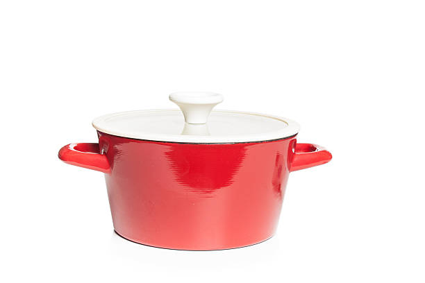 istock Red cast iron cooking pot, isolated on white background. 622043606