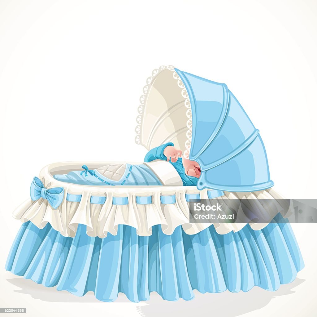 Baby in blue cradle isolated on white background Accuracy stock vector