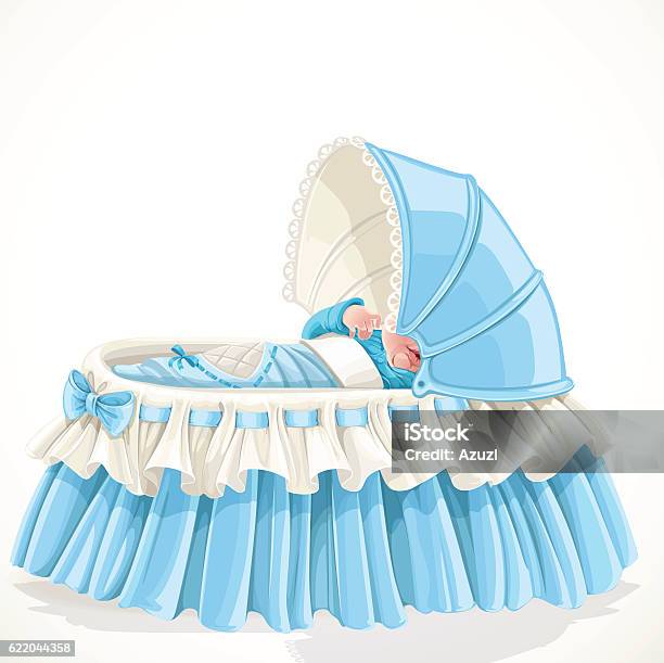 Baby In Blue Cradle Isolated On White Background Stock Illustration - Download Image Now - Accuracy, Affectionate, Alberta