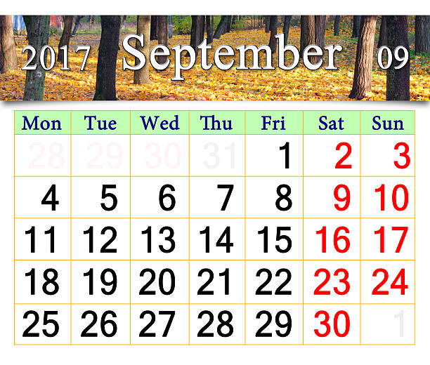 istock calendar for September 2017 with yellow leaves 622044784