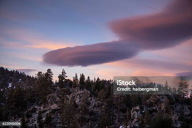 Forest On Hillside And Lenticular Clouds Stock Photo - Download Image Now - Californian Sierra Nevada, Carson Valley, Cloud - Sky