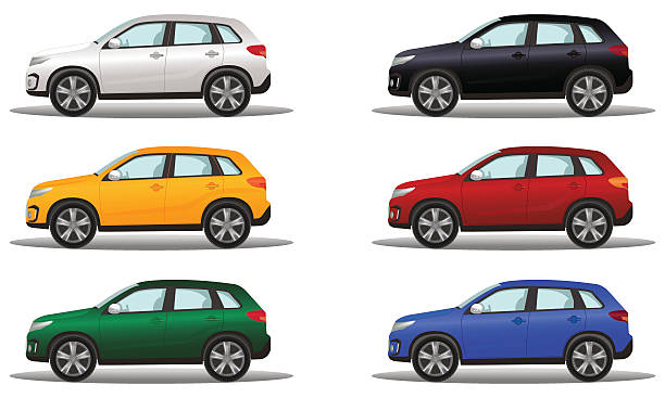 istock Set of luxury terrain vehicles in six different colors 622046564