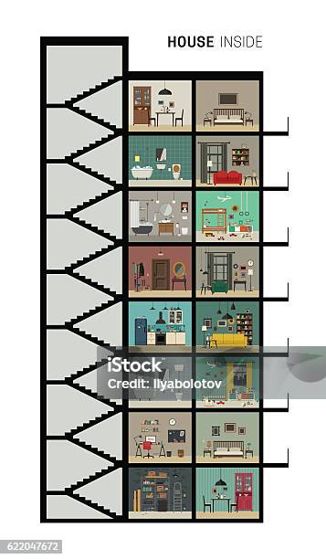 House Section Stock Illustration - Download Image Now - Apartment, Cross Section, Building Exterior