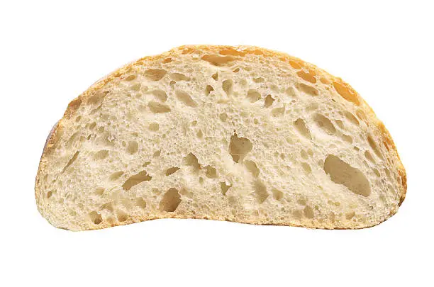 White ciabatta bread slice isolated on white background