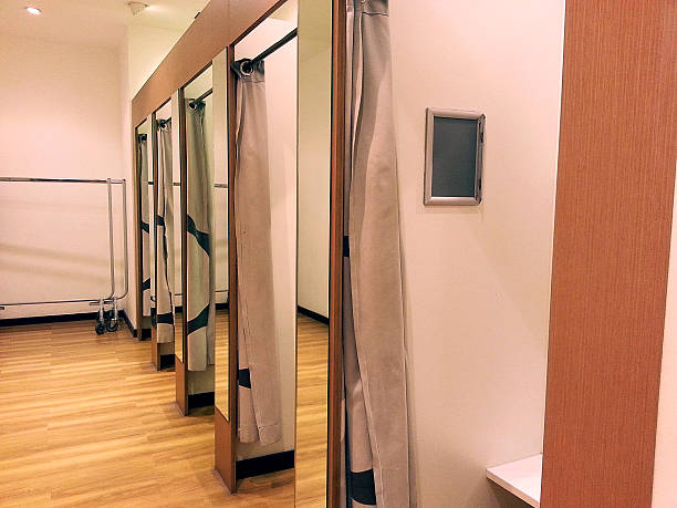 Changing cabins of a clothing store with curtains