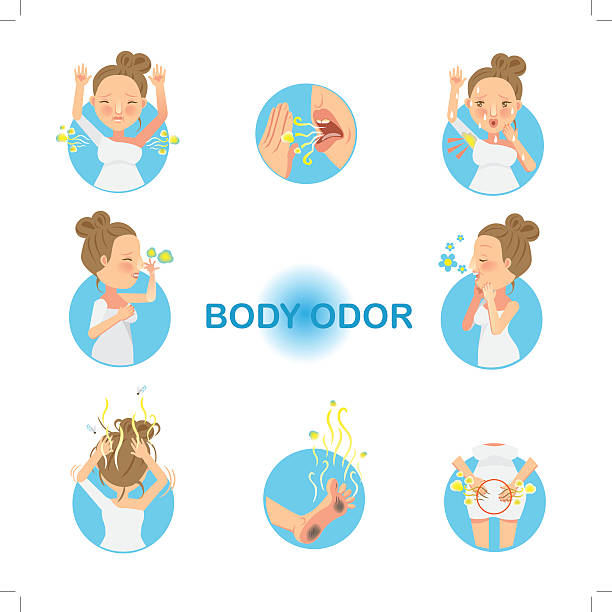 Body Odor Women who have had body odor. vector illustration. holding nose stock illustrations
