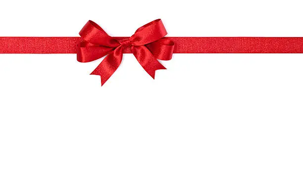 Christmas Red Bow Ribbon Isolated on White Background