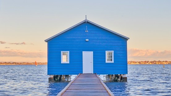 The Crawley Edge Boatshed is a well-recognized and frequently photographed site in Perth. It is thought to have been constructed in the early 1930s and has since been refurbished. HDR image.