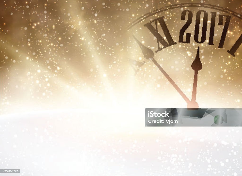 Fond du Nouvel An 2017 avec horloge. - clipart vectoriel de Beige libre de droits