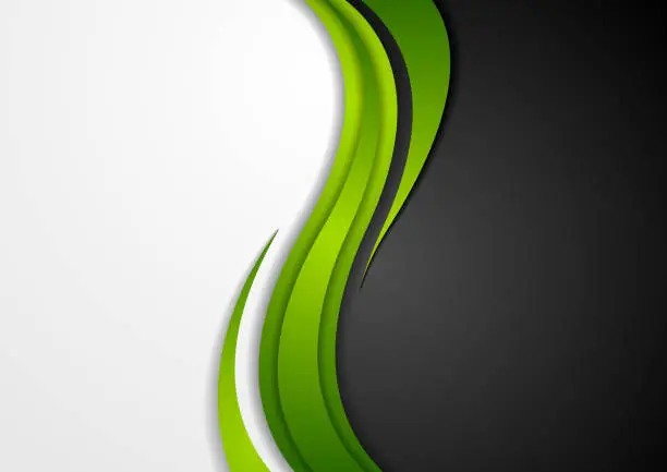 Vector illustration of Abstract green black grey wavy background