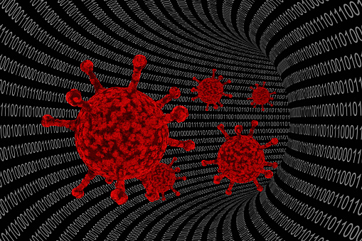 Computer Virus Binary Code Wire With Red Viruses Stock Photo - Download ...