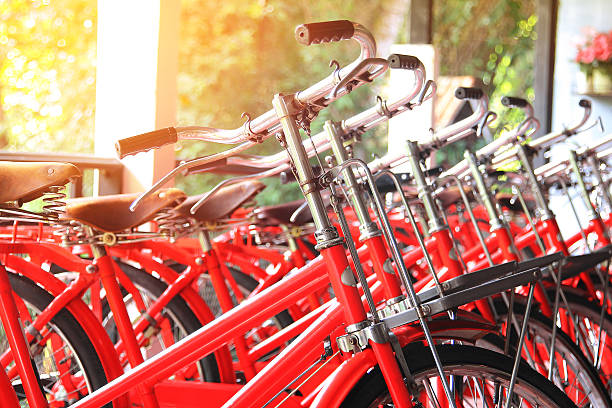 istock Handlebar of red retro bicycles 622060530