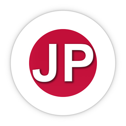 Japan Flag Button with Two Letter Country ISO Code 3D Illustration