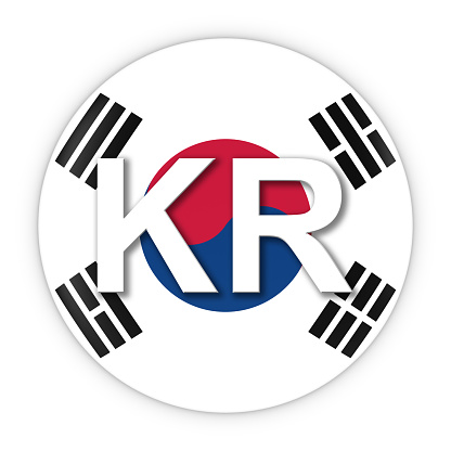 South Korea Flag Button with Two Letter Country ISO Code 3D Illustration