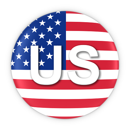 American Flag Button with Two Letter Country ISO Code 3D Illustration